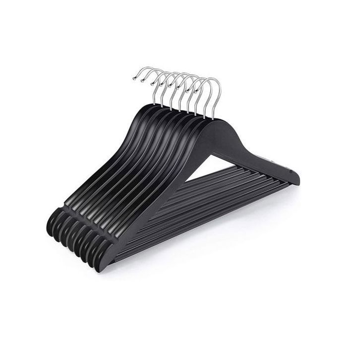 Cintres en Bois d'érable - Lot de 9 - Anti-dérapant - Noir - Design Contemporain