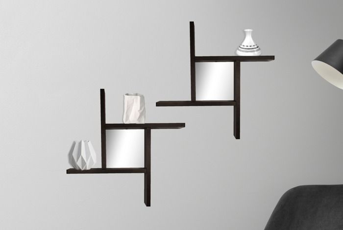 ETAGERE INFINI FINITION BOIS AVEC MIROIR 47X47X10 CM