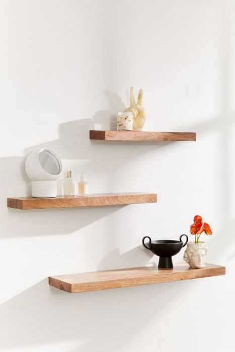 ETAGERE MURALE DE DECORATION MARRON BOIS 60X23X3.5 CM