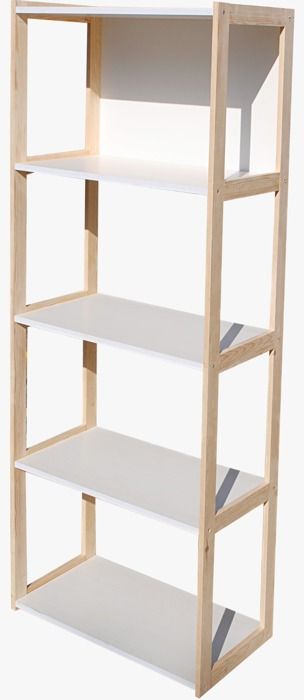 ETAGERE NATURA 4 NIV 63*33*158 CM BOIS MASSIF/PAN BLANC