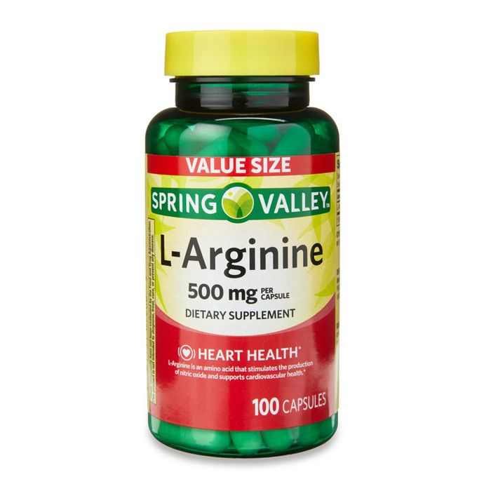 Spring valley L-Arginine Amino Acid Heart Health, 500mg, 100 Capsules - Made in Usa