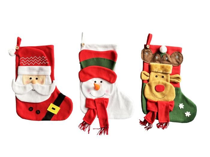 CHAUSSETTES EN FEUTRE ASST SANTA/DEER/SNOWMAN H40