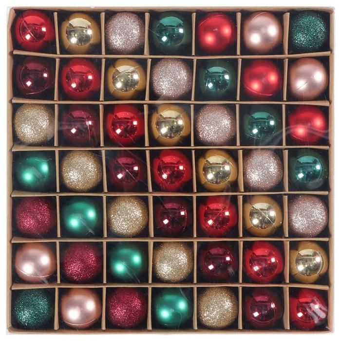 49 BALLES PLAST OR/ROUGE/BORDEAUX/VERT/ROSE 3CM