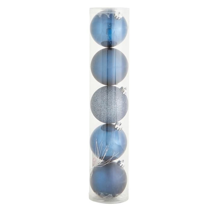 SET DE 5  BOULES EN PLASTIQUE BLEUE BRILLANT  5CM