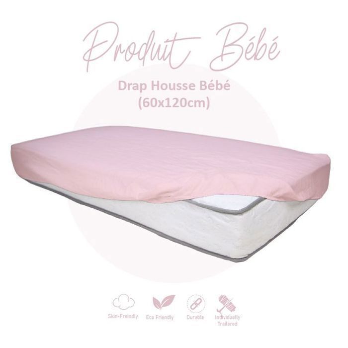 Drap housse antiallergique pour bébé Rose 60x120cm -DWIRTY