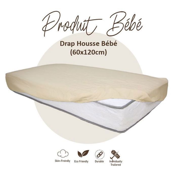 Drap housse antiallergique pour bébé Beige 60x120cm -DWIRTY