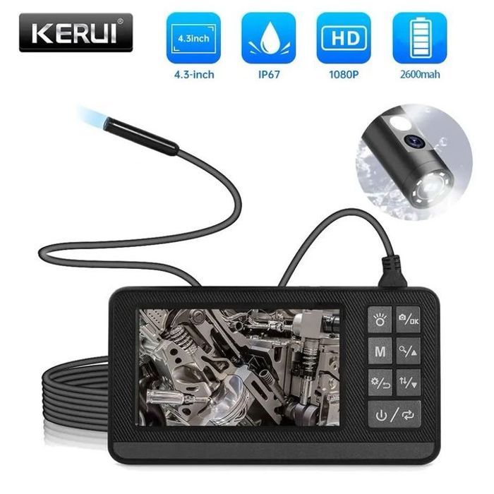 Kerui Caméra d'inspection endoscopique industrielle avec écran, IP67, 1080P double cam 5 mètre