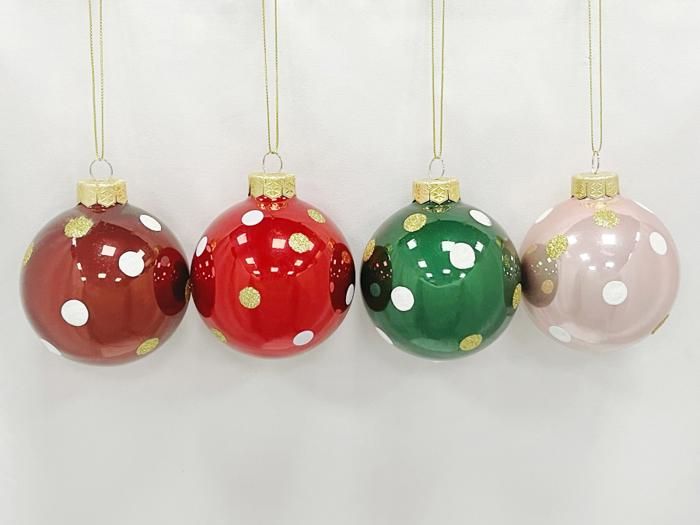 BOULES 4 ASSRT PERLE ROSE/BORDEAUX/ROUGE/VERT 8CM