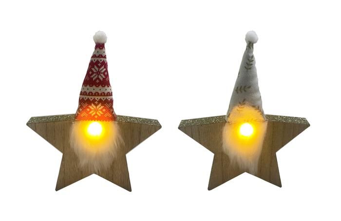 ETOILE EN BOIS 2 ASSRT STEADY WARM AVEC  LED 18CM