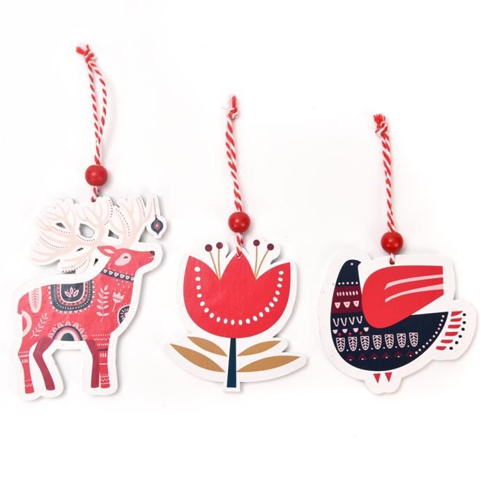 FIGURINES EN BOIS 3 ASSRT OISEAU/BICHE/ FLEUR