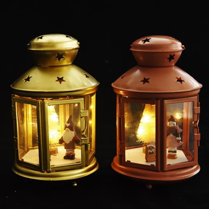 LANTERNE METAL 2 ASSRT WITH GIRL/GNOME LED 20CM