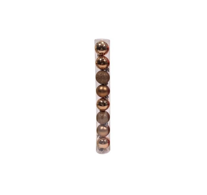 SET DE 8 BOULES EN PLASTIQUE BRILLANTE BRONZE 5CM