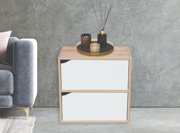 NEWTON MEUBLE CUBE AVEC 2 PORTES 50X40X55 CM CL BLANC/ CHENE