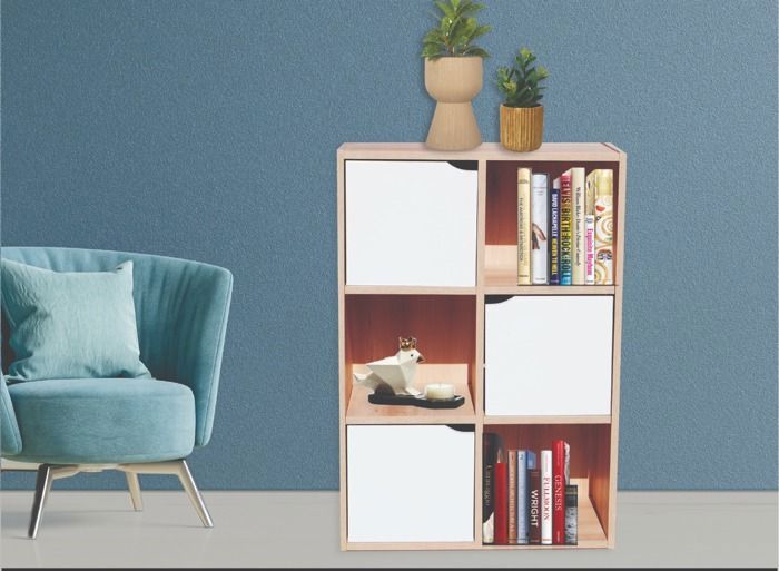 NEWTON POLYCUBE 3 NICHES + 3 PORTES 60X30X90 CM CL BLANC/ CHENE
