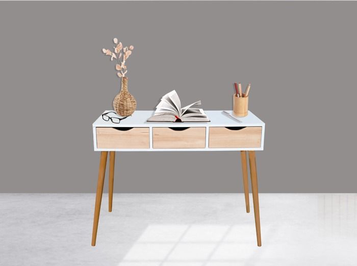 NEWTON BUREAU 3 TIROIRS 100X42X74 CM CL BLANC/CHENE