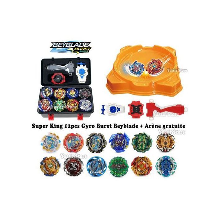 Beyblade Super King 12pcs Gyro Burst Beyblade Set avec lanceur d'étincelles avec boîte de rangement