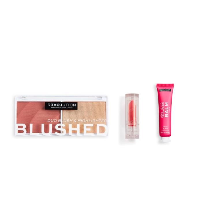 Relove Colour Play Blushed Duo Kindness + RELOVE Baby Lipstick Manifest + RELOVE Glam Balm Fresh Burst Watermelon