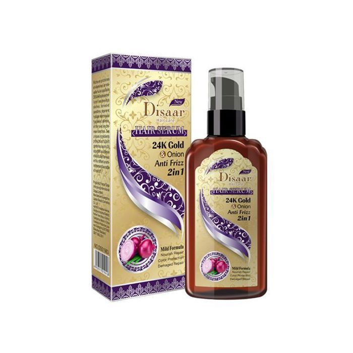 Disaar Sérum capillaire à l'huile d'or 24 carats et à l'oignon pour le traitement anti-frisottis naturel