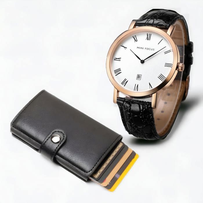 Pack Homme Montre En Cuir + PorteFeuille Minimalist 100% Originale