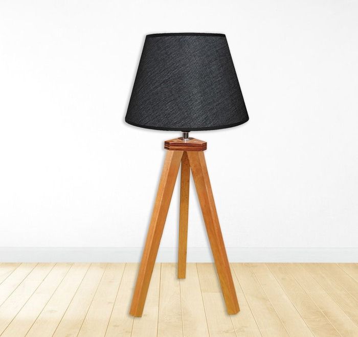 ABATJOUR SCANDINAVE HARMONY  DESIGN NOIR/ PIEDS NATUREL 36X60 CM