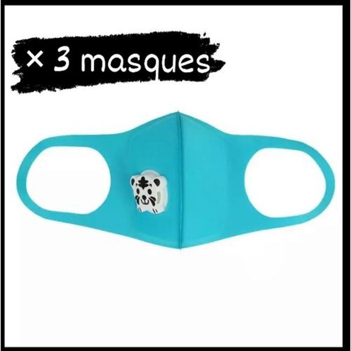 3 Masque bavette de protection enfant bleu valve réutilisable PM2.5