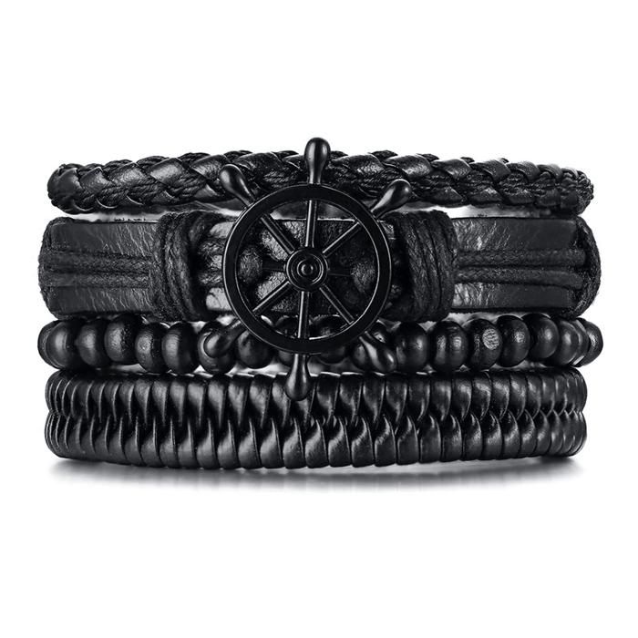 Ensemble de 4 Bracelets en cuir pour hommes femmes