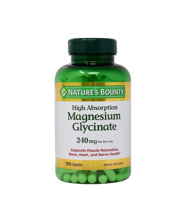 Nature'S Bounty High Absorption, Magnésium Glycinate 240 mg, 180 Capsules - Made in USA