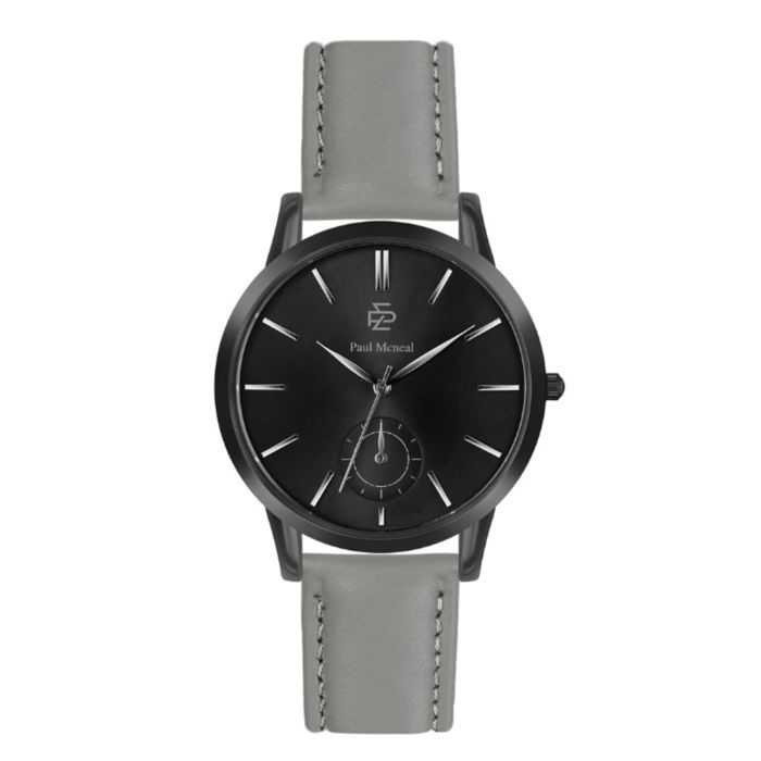 Montre Paul McNeal en cuir gris et noir (PBC-B048B)