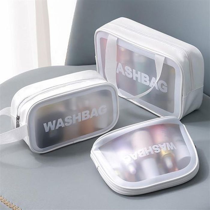 Pack 3Pcs Sac de Maquillage avec 2 Trousse Washbag Transparent