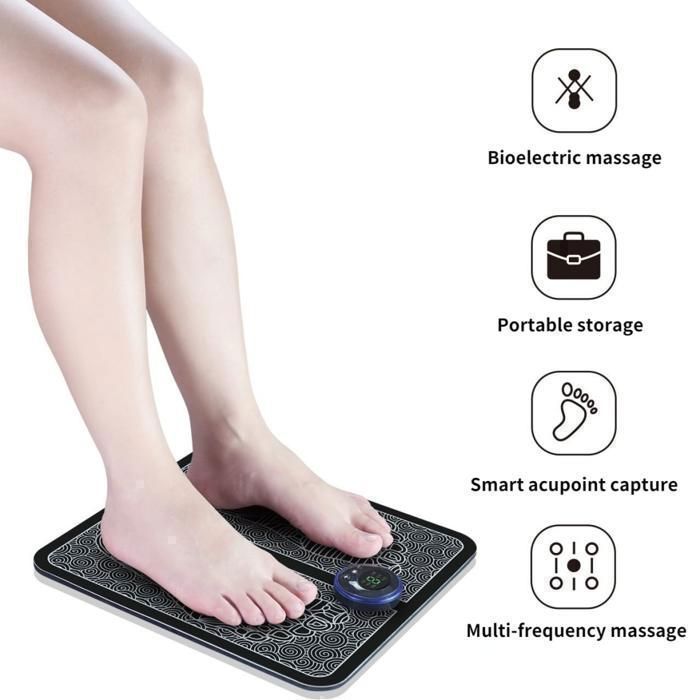 Masseur Electrique pour Pieds - EMS - Noir - Massage Thérapeutique - Fonctionnement Sans Fil - Adulte