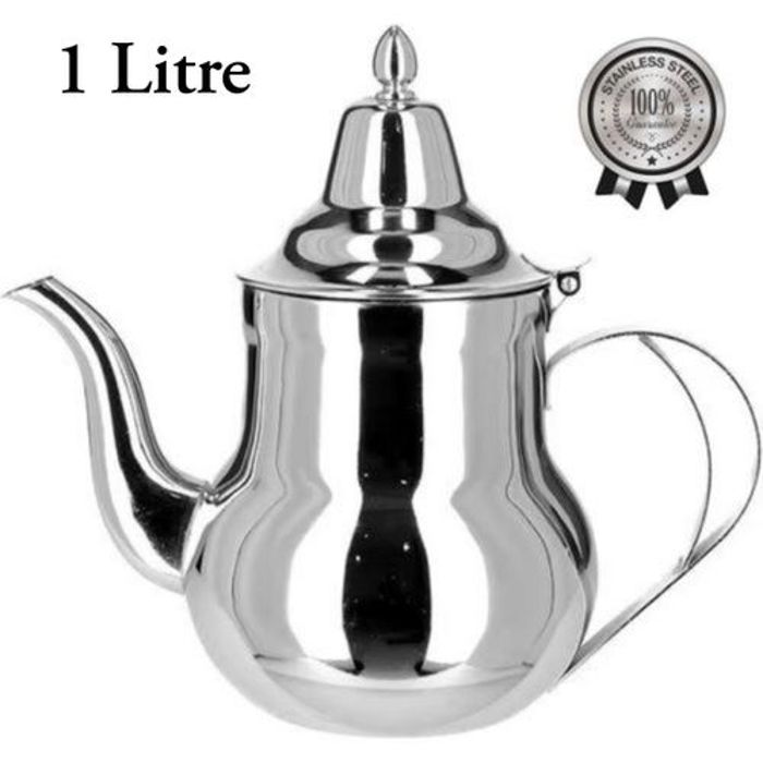 Théière, Théière marocaine en Inox Mirroire capacité de 1 Litre.