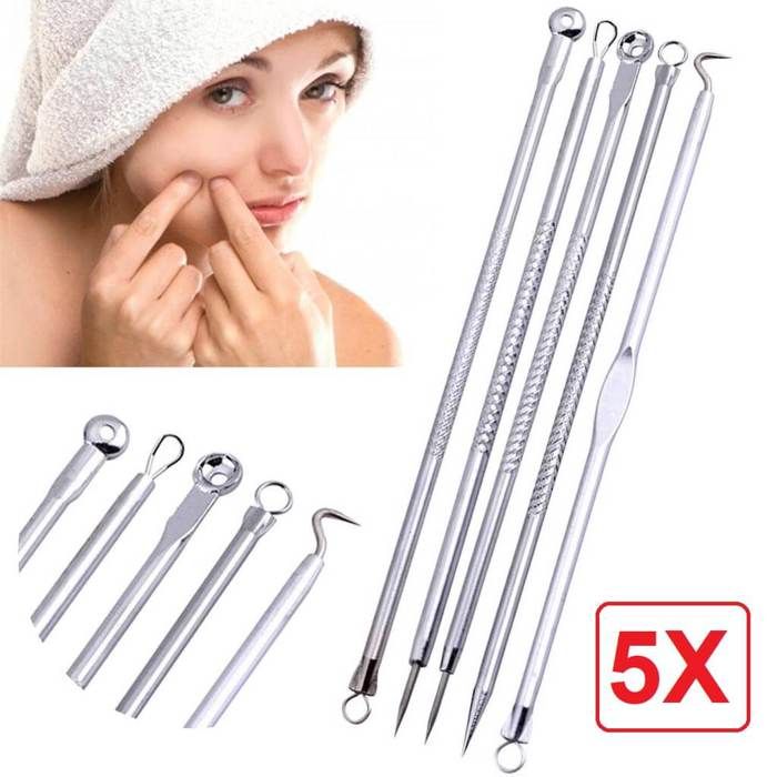 aiguilles (5) en acier inoxydable Extracteur points noirs acné nettoyage visage TIRE-COMEDON