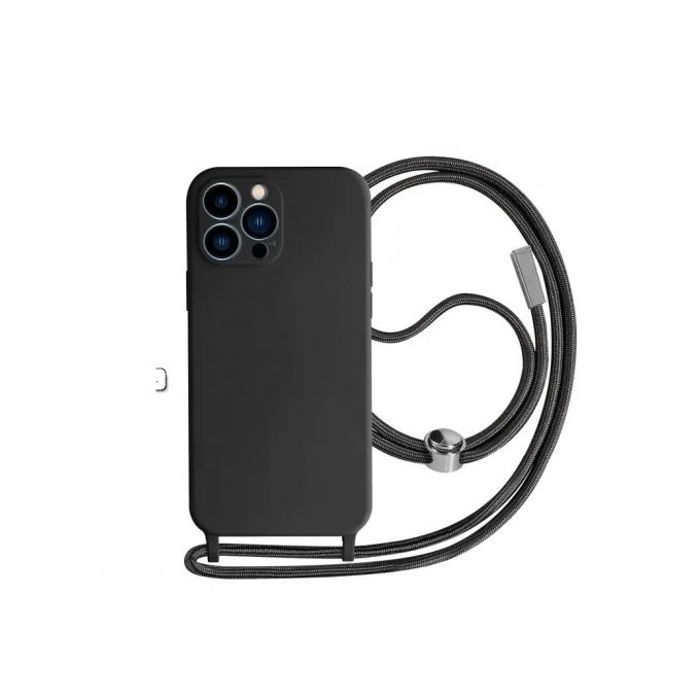 Coque Cordon pour iPhone 13 Pro Max Semi-rigide Lanière Tour du Cou 80cm (noire)