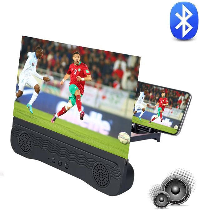4en1 support agrandissement 3D Loupe d'écran et haut-parleur connecté Bluetooth12 pouces pour regarder les matches de la CAN 2024