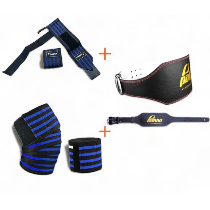 Pakka Pack musculation Ceinture Large + bandes de poignets +bandes de genoux