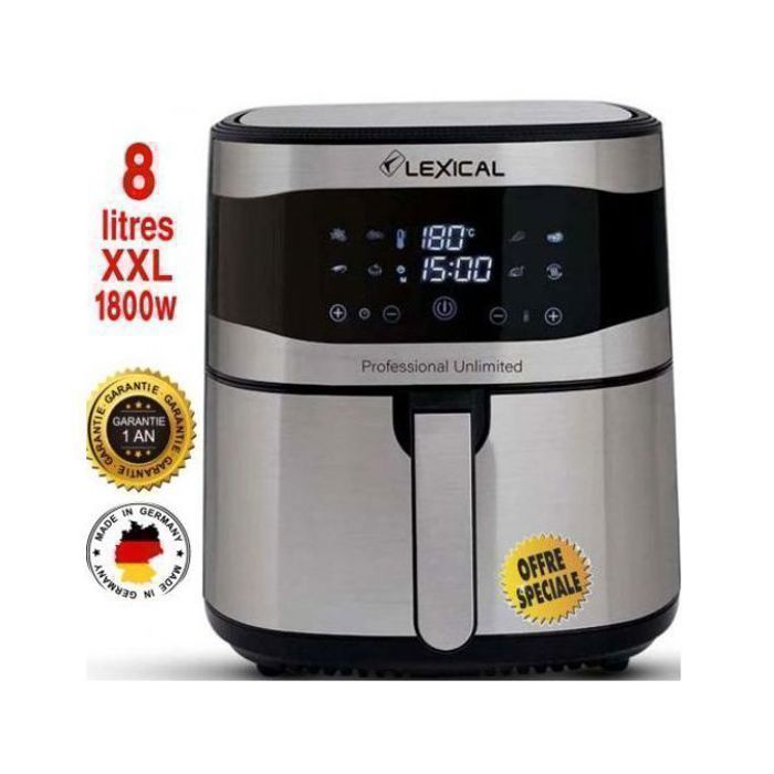 LEXICAL Friteuse grand format XXL sans huile 8 litre 1800w,TACTIL