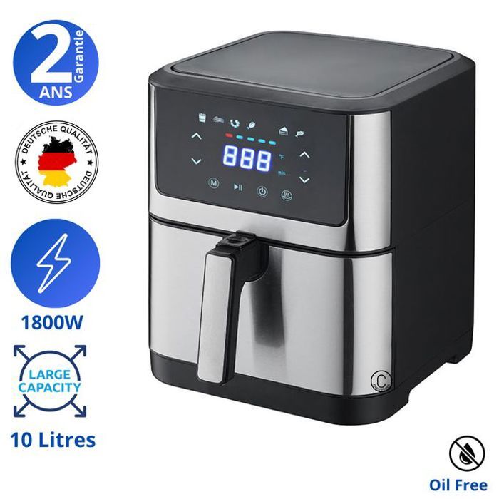 schlëizer Friteuse sans huile XXL-10L-Air fryer tactile-1800Watts -8 programmes