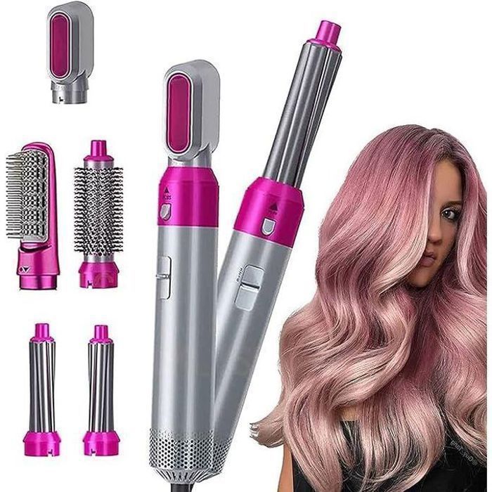 Brosse sèche-cheveux 5 en 1 - MARQUE - Modèle - 1000 W - 5 brosses interchangeables - 3 températures