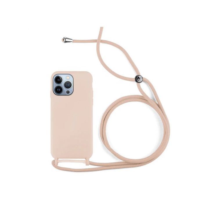 Coque Cordon pour Apple iPhone 14 Pro Max Semi-rigide Lanière Tour du Cou 80cm (Rose)