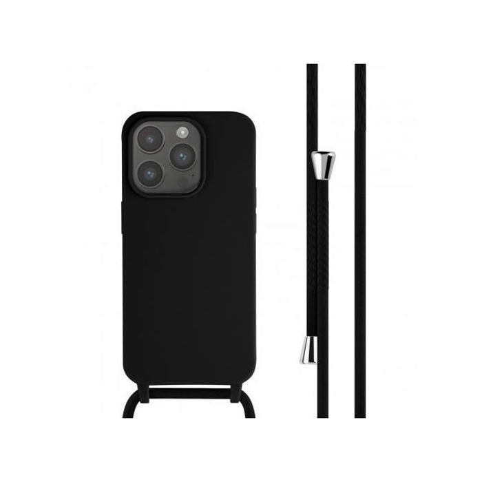 Coque Cordon Pour Apple iPhone 15 Pro Semi-rigide Lanière Tour du Cou 80cm (noir)