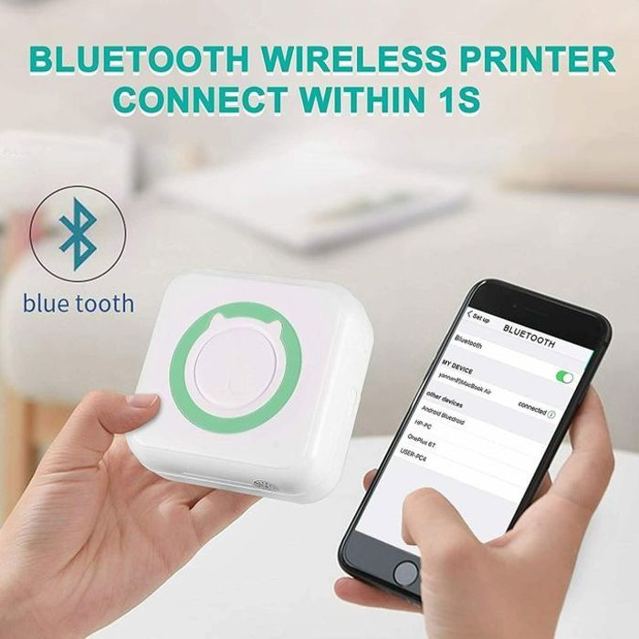 Mini-Imprimante Thermique Portable sans fil, 203dpi, Bluetooth, étiquette ,Photo