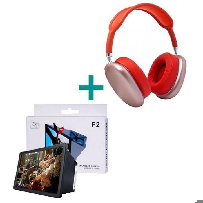PACK VIVA MOROCCO agrandissement 3D Loupe d'écran + CASQUE BLUETOOTH ROUGE pour regarder les matches de la CAN 2024