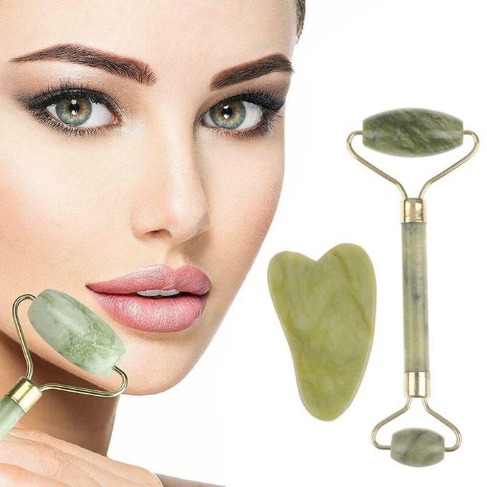 Rouleau massage visage, jade roller facial naturel, masseur pour les yeux, le visage et le cou