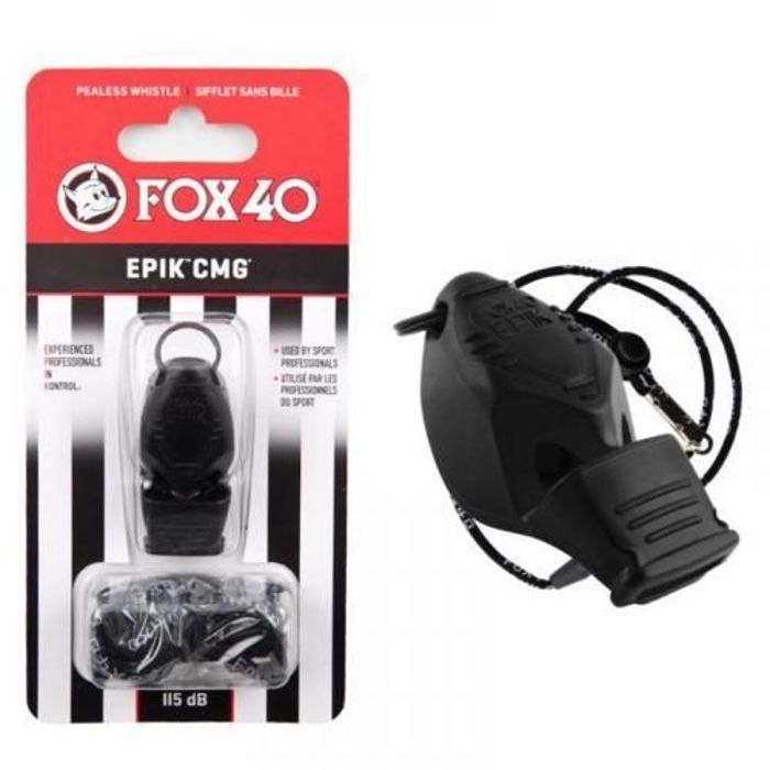 Sifflet d'arbitre pro FOX 40 Epik CMG avec cordon professionnel original - Noir