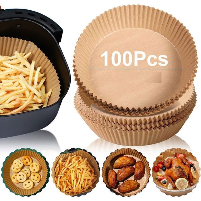 Pack 100 Pieces Papier Cuisson Pour Air Fryer Prédécoupé en Forme Rond
