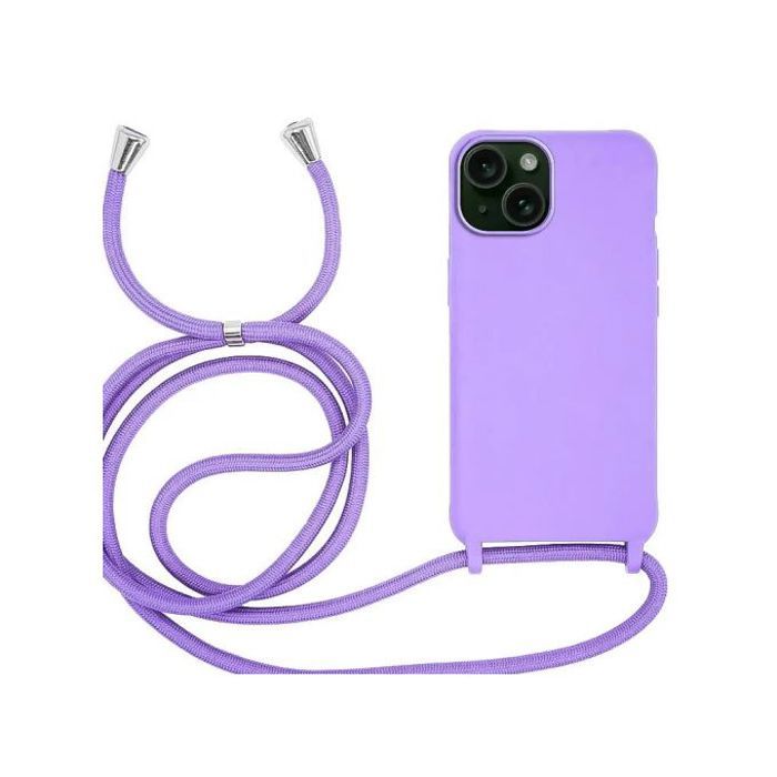 Coque Cordon Pour Apple iPhone 15 Plus Semi-rigide Lanière Tour du Cou 80cm (Violet)