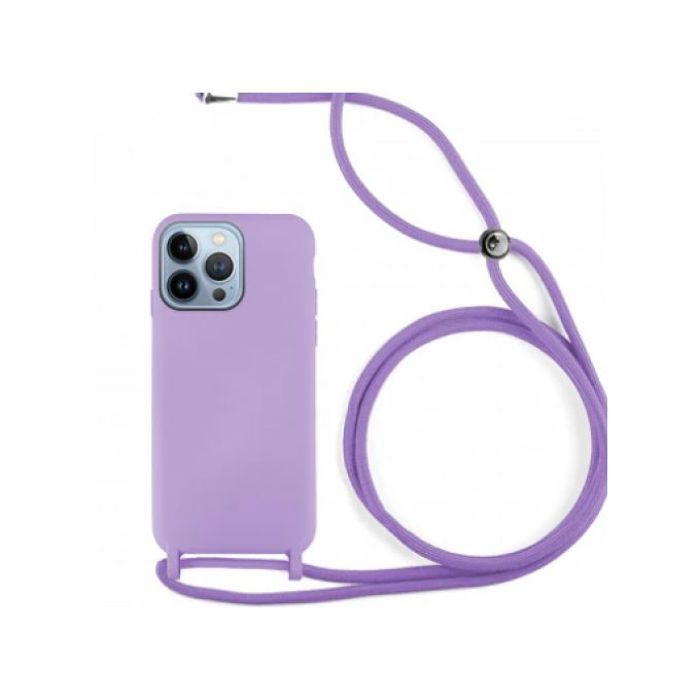 Coque Cordon Pour Apple iPhone 15 Pro Max Semi-rigide Lanière Tour du Cou 80cm (Violet)