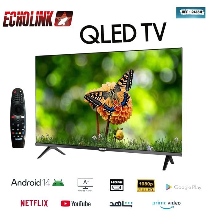 Echolink - Smart TV 43" QLED Full HD avec Android 14, HDMI, DVB S2/T2 + Support Offert
