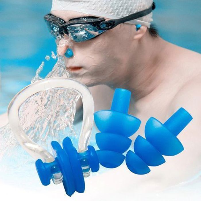 Ensemble de 3 bouchons d'oreille en Silicone souple, pince-nez étanche