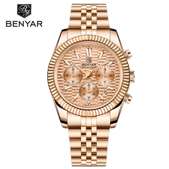 Montre Homme - BENYAR - BY-S001 - Quartz - Acier Inoxydable - Résistante à l'Eau 100m